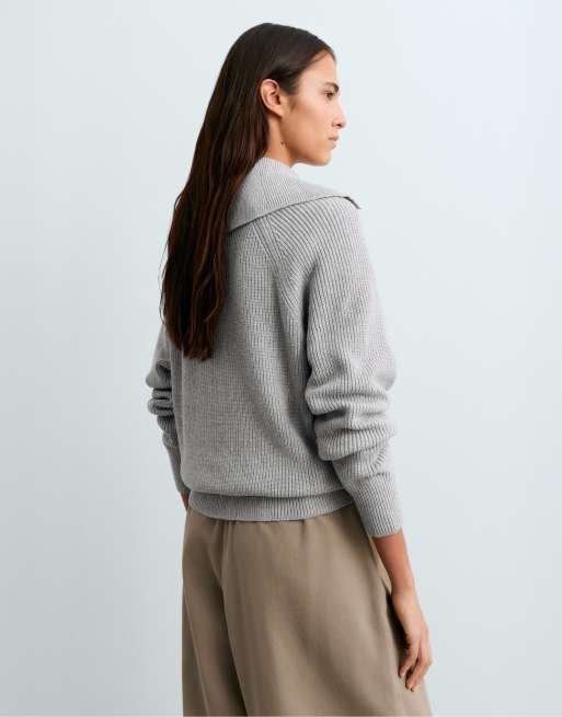 OYSHO Buttoned knit jacket in pale grey, 4 of 5