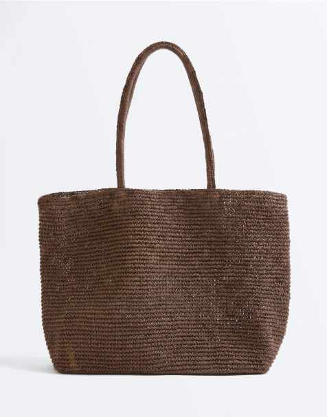 Oysho - Cabas en papier à motif tressé - Marron - view 1