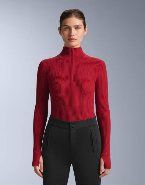 OYSHO Cable knit thermal base layer t-shirt in red - view 1