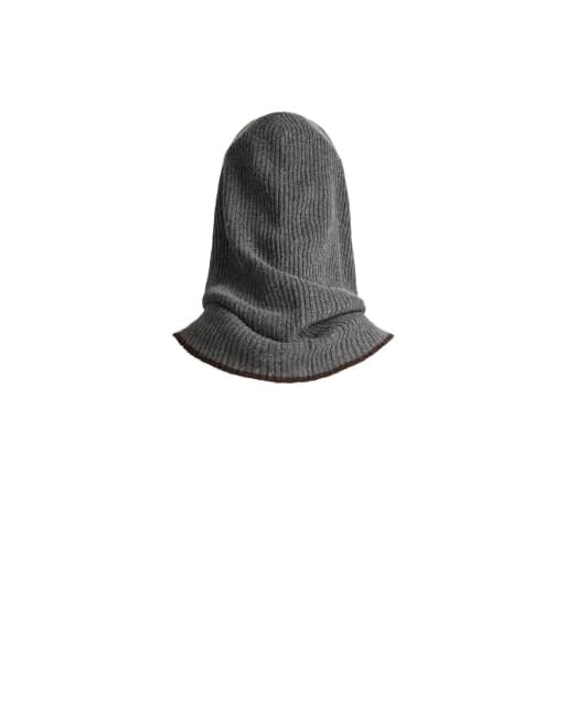 OYSHO Cagoule en maille côtelée contrastée gris chiné clair, 4 de 4