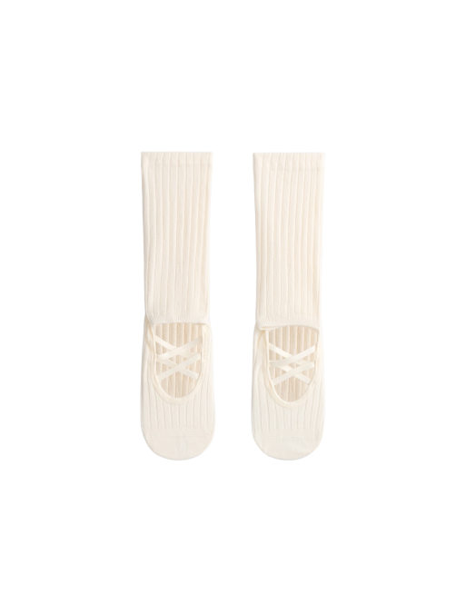OYSHO calze lunghe classiche imbottite per yoga e pilates in misto cotone con doppio cinturino, ecru, 2 di 4