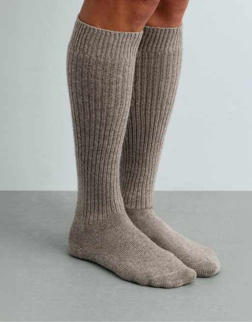 OYSHO calze lunghe in cashmere 22% e lana 10% marroni, 4 di 4
