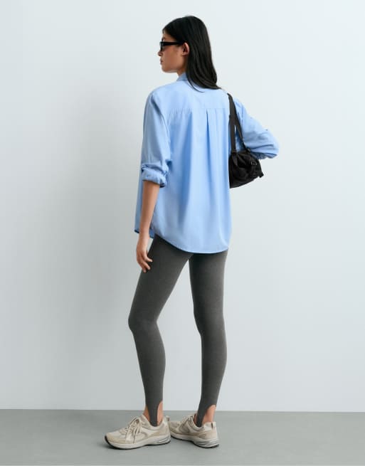 OYSHO camicia a maniche lunghe 100% cotone azzurro chiaro, 4 di 7