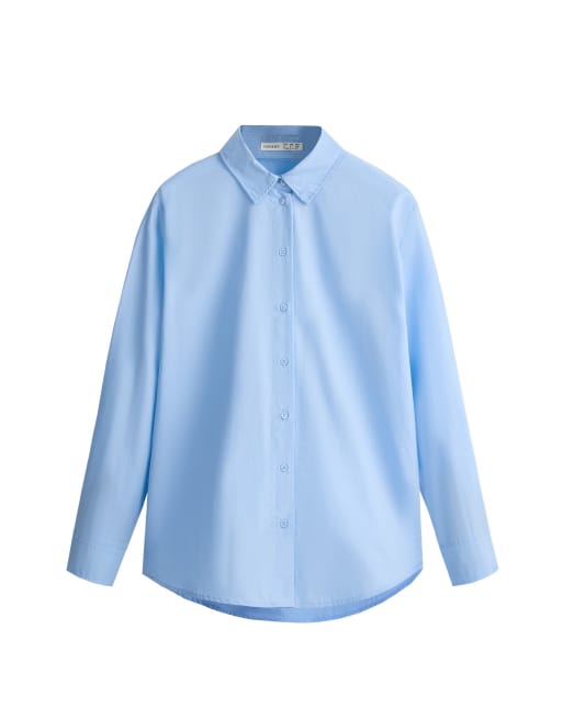 OYSHO camicia a maniche lunghe 100% cotone azzurro chiaro, 5 di 7