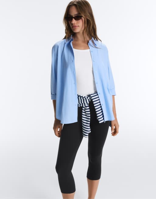 OYSHO camicia a maniche lunghe 100% cotone azzurro chiaro, 7 di 7