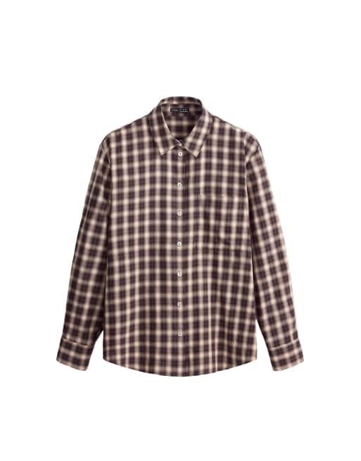 OYSHO camicia a quadri in cotone 100% marrone, 5 di 5