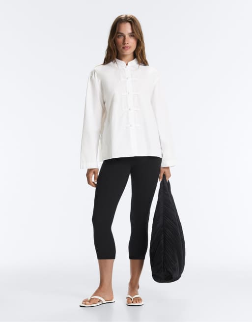 OYSHO camicia bianca 100% cotone con abbottonatura e colletto alla coreana, 2 di 5