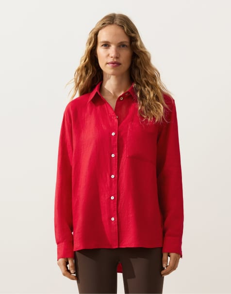 OYSHO - Camicia comoda in 100% lino rosso acceso - view 1