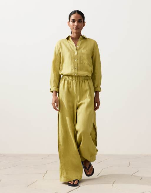 OYSHO - Camicia comoda verde lime in 100% lino, 2 di 4