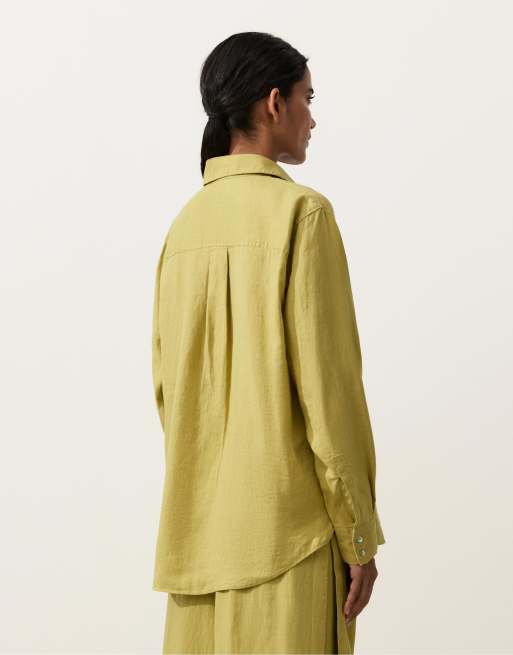 OYSHO - Camicia comoda verde lime in 100% lino, 3 di 4