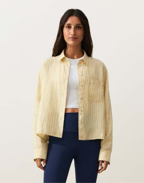 OYSHO - Camicia corta in 100% lino gialla - view 1