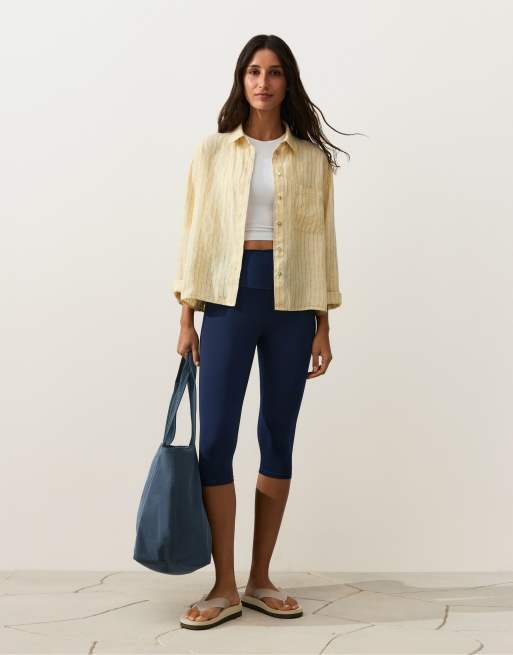 OYSHO - Camicia corta in 100% lino gialla, 4 di 4
