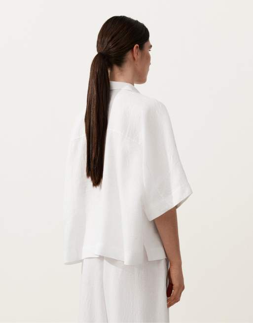 OYSHO - Camicia oversize a maniche corte in 100% lino bianco sporco, 4 di 4