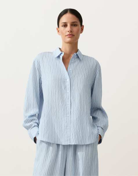 OYSHO - Camicia vestibilità classica blu polvere a righe - view 1