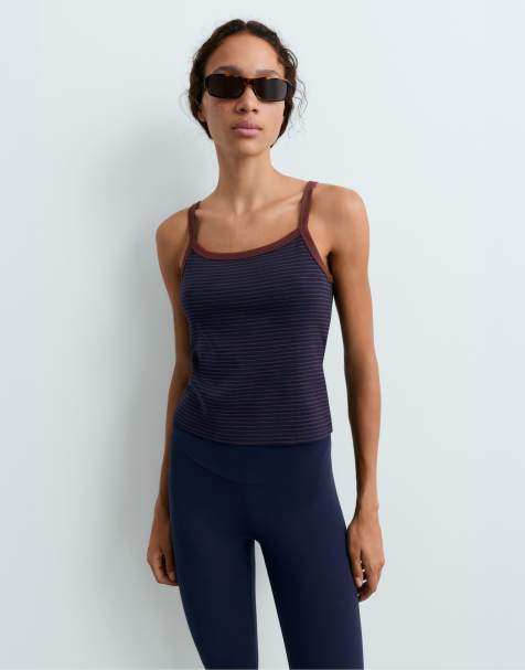 OYSHO - Canotta a coste in misto cotone blu navy a righe - view 1