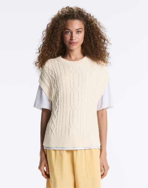 OYSHO - Canotta in maglia a trecce con scollo rotondo écru - view 1