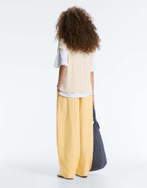 OYSHO - Canotta in maglia a trecce con scollo rotondo écru, 4 di 4
