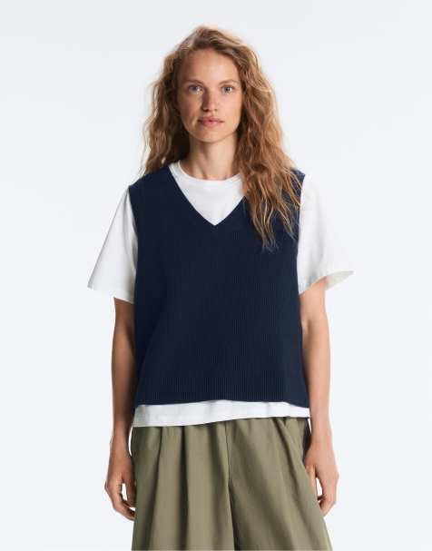 OYSHO - Canotta in maglia blu navy con scollo a V - view 1