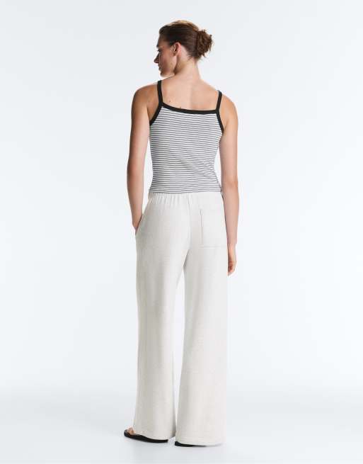 OYSHO - Canotta in misto cotone a coste bianco sporco a righe, 4 di 6