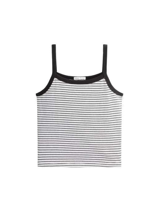 OYSHO - Canotta in misto cotone a coste bianco sporco a righe, 5 di 6