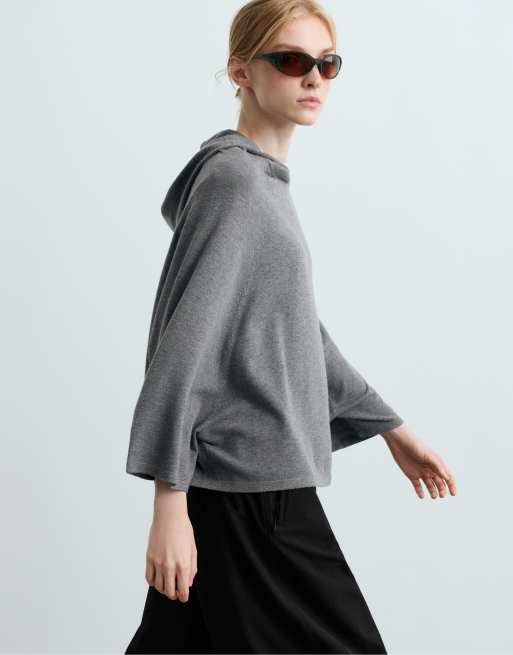 OYSHO Cape-style hooded jumper in grey melange, 2 of 6