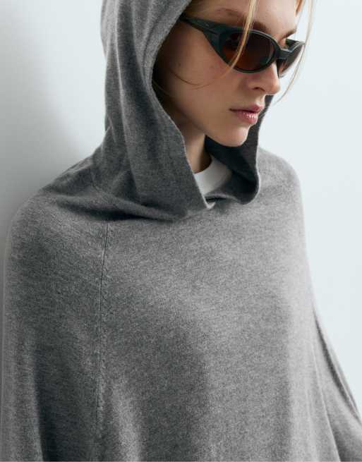 OYSHO Cape-style hooded jumper in grey melange, 3 of 6