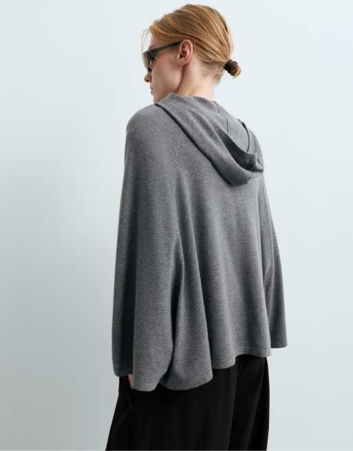 OYSHO Cape-style hooded jumper in grey melange, 4 of 6