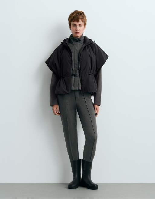 OYSHO Cape-style padded gilet in black, 2 of 6
