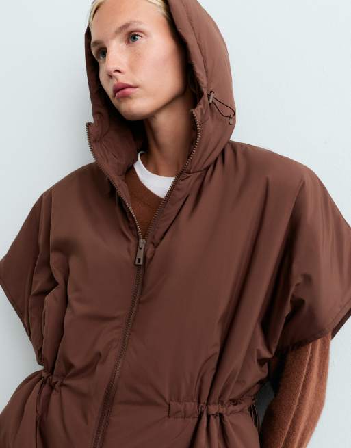 OYSHO Cape-style padded gilet in brown, 3 of 6