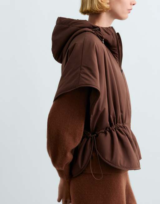OYSHO Cape-style padded gilet in brown, 5 of 6