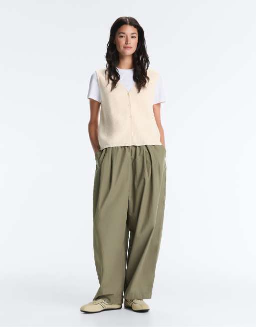 OYSHO - Cardigan con scollo a V in maglia di misto cotone écru, 2 di 4