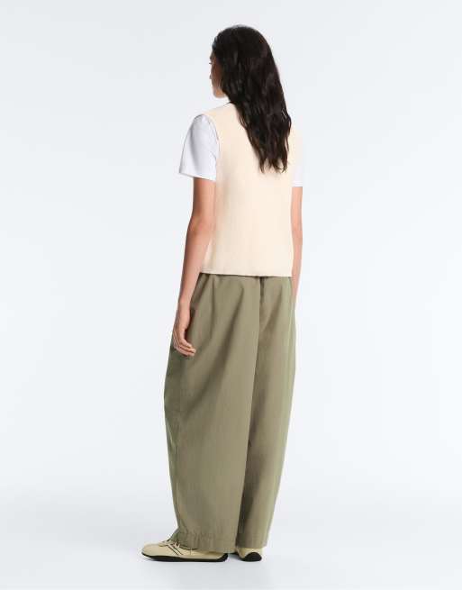 OYSHO - Cardigan con scollo a V in maglia di misto cotone écru, 3 di 4