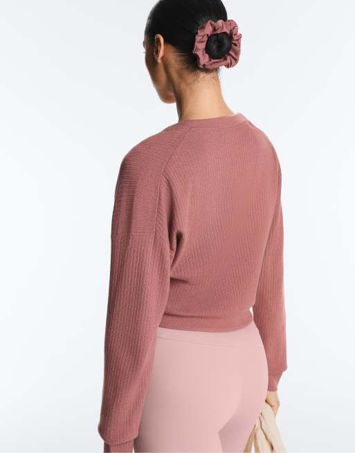OYSHO - Cardigan in maglia a coste rosa pallido, 3 di 4
