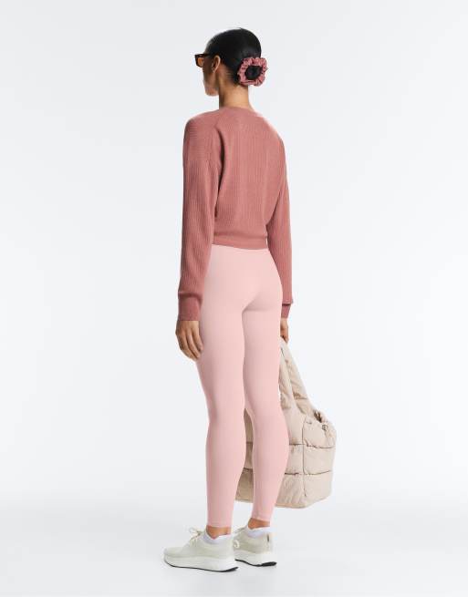 OYSHO - Cardigan in maglia a coste rosa pallido, 4 di 4