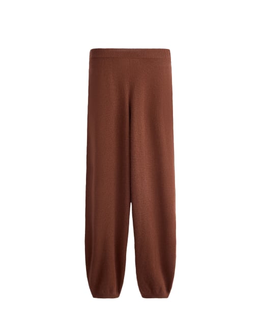 OYSHO cashmere 100% cocoon knit trousers in brown, 5 of 5