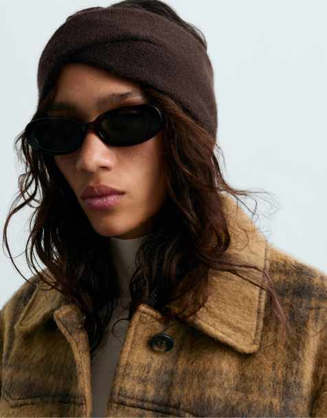 OYSHO Cashmere 100% crossed knit headband in brown - view 1