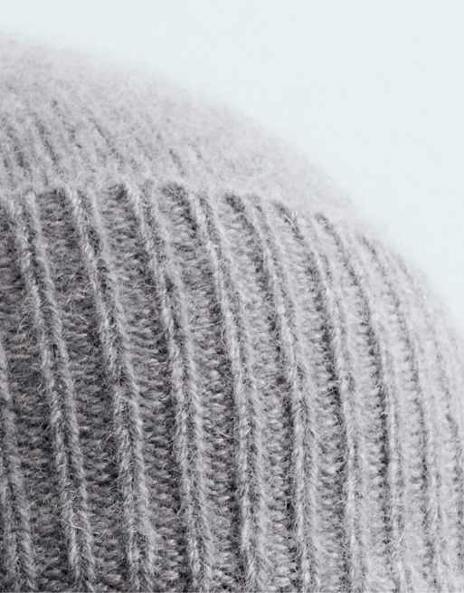 OYSHO Cashmere 100% knit beanie in pale grey melange, 2 of 4
