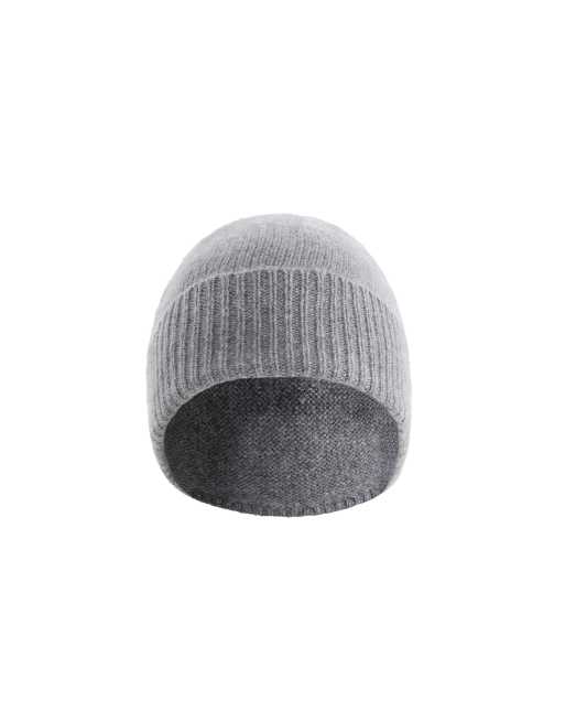 OYSHO Cashmere 100% knit beanie in pale grey melange, 3 of 4