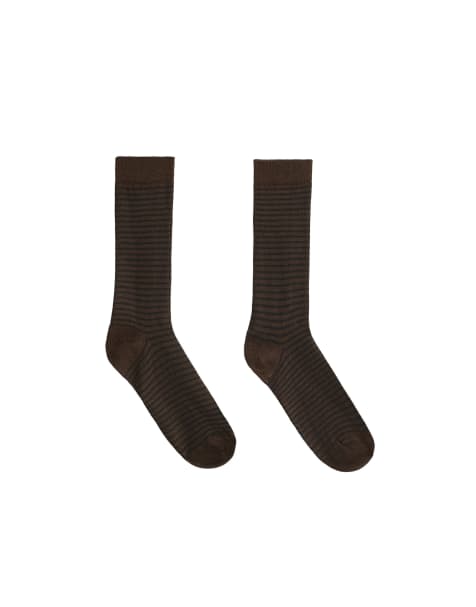 OYSHO Cashmere 13% classic sock in 58% modal, striped in brown - view 1