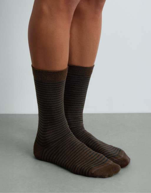 OYSHO Cashmere 13% classic sock in 58% modal, striped in brown, 2 of 4