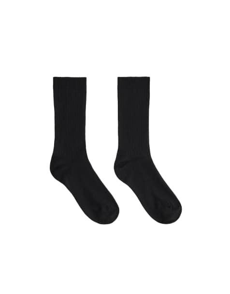 OYSHO Cashmere 15% ribbed modal blend socks in black - view 1