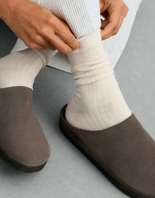 OYSHO Cashmere 15% ribbed modal blend socks in ecru, 2 of 4