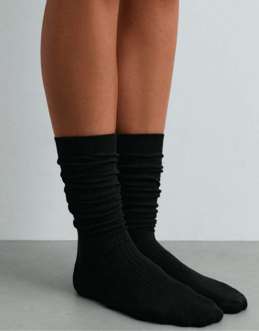 OYSHO Cashmere 17% long socks 61% modal in black, 3 of 4