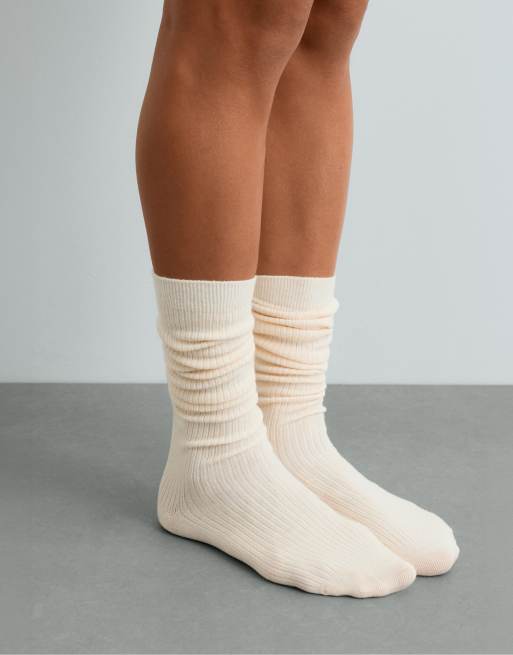 OYSHO Cashmere 17% long socks 61% modal in ecru, 3 of 5