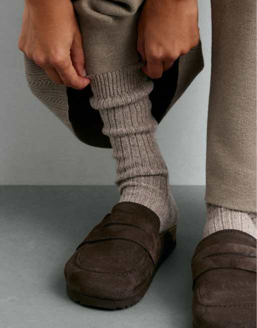 OYSHO Cashmere 18% classic socks in 8% wool in brown, 3 of 4