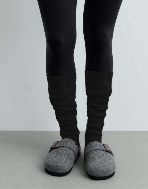 OYSHO cashmere 22% wool 10% long socks in black - view 1