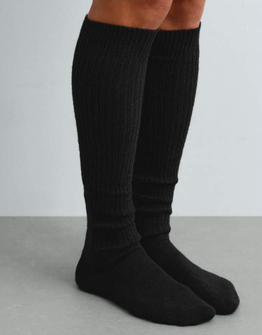 OYSHO cashmere 22% wool 10% long socks in black, 2 of 4