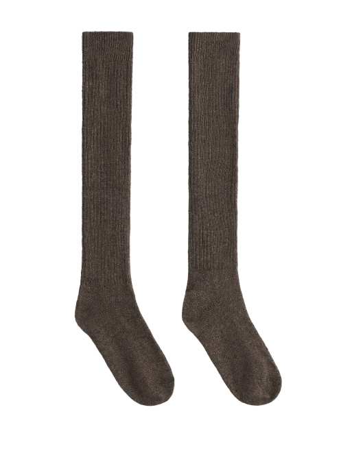 OYSHO cashmere 22% wool 10% long socks in brown, 2 of 4