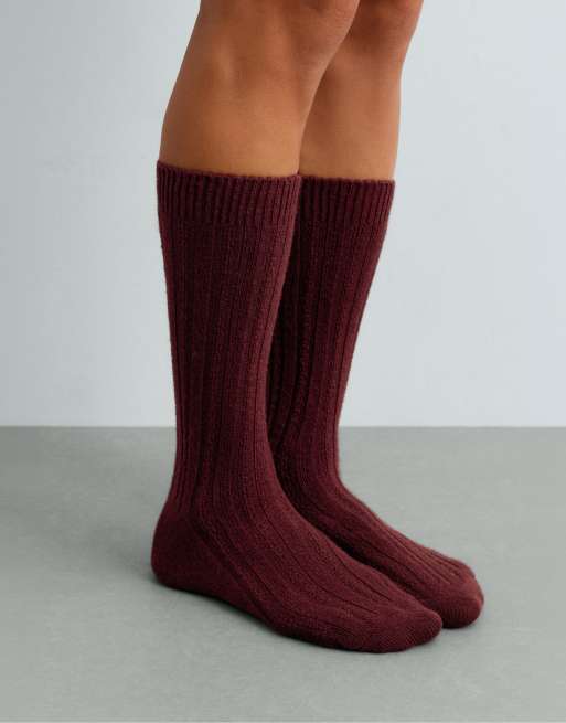 OYSHO cashmere 25% wool 11% classic socks in purple, 3 of 4