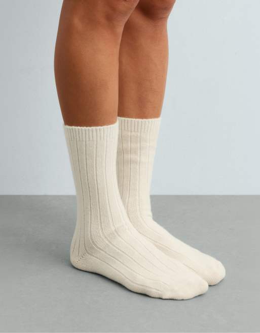 OYSHO cashmere 75% socks in ecru, 4 of 4
